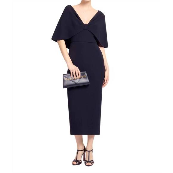NEW ELIE SAAB cady cape effect midi dress in black